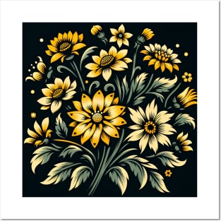 Yellow Floral Illustration Posters and Art